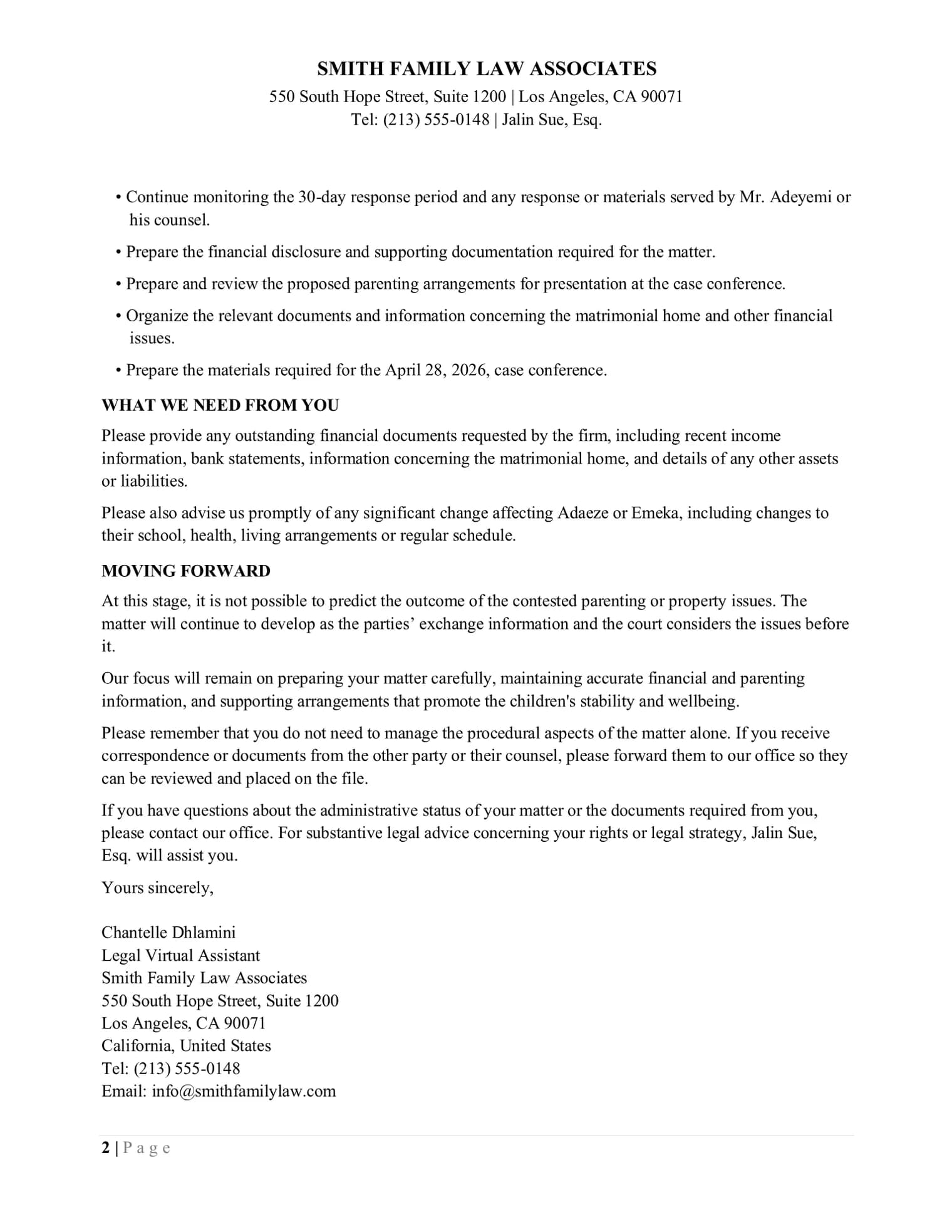 Client Update Letter, page 2 of 3
