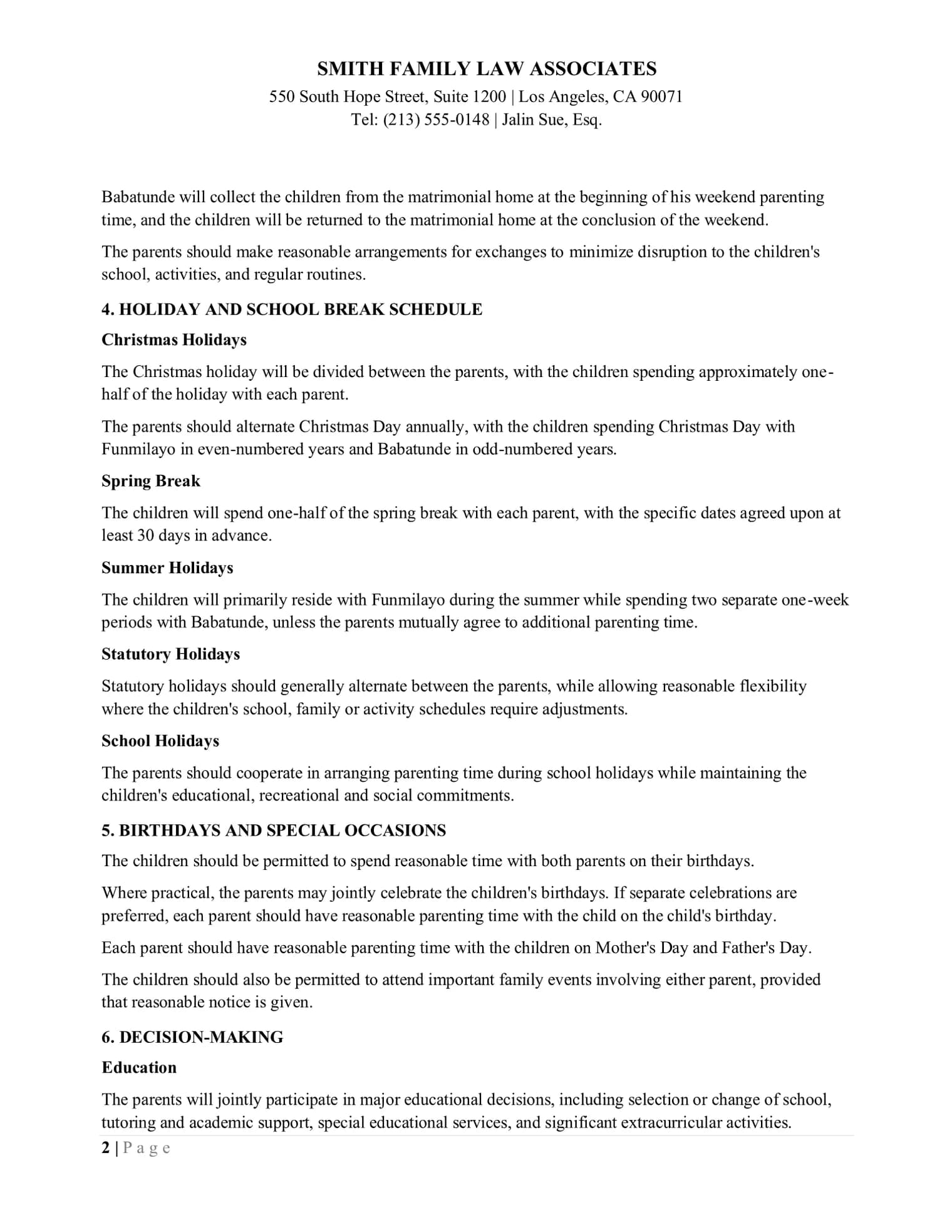 Parenting Plan Proposal, page 2 of 4