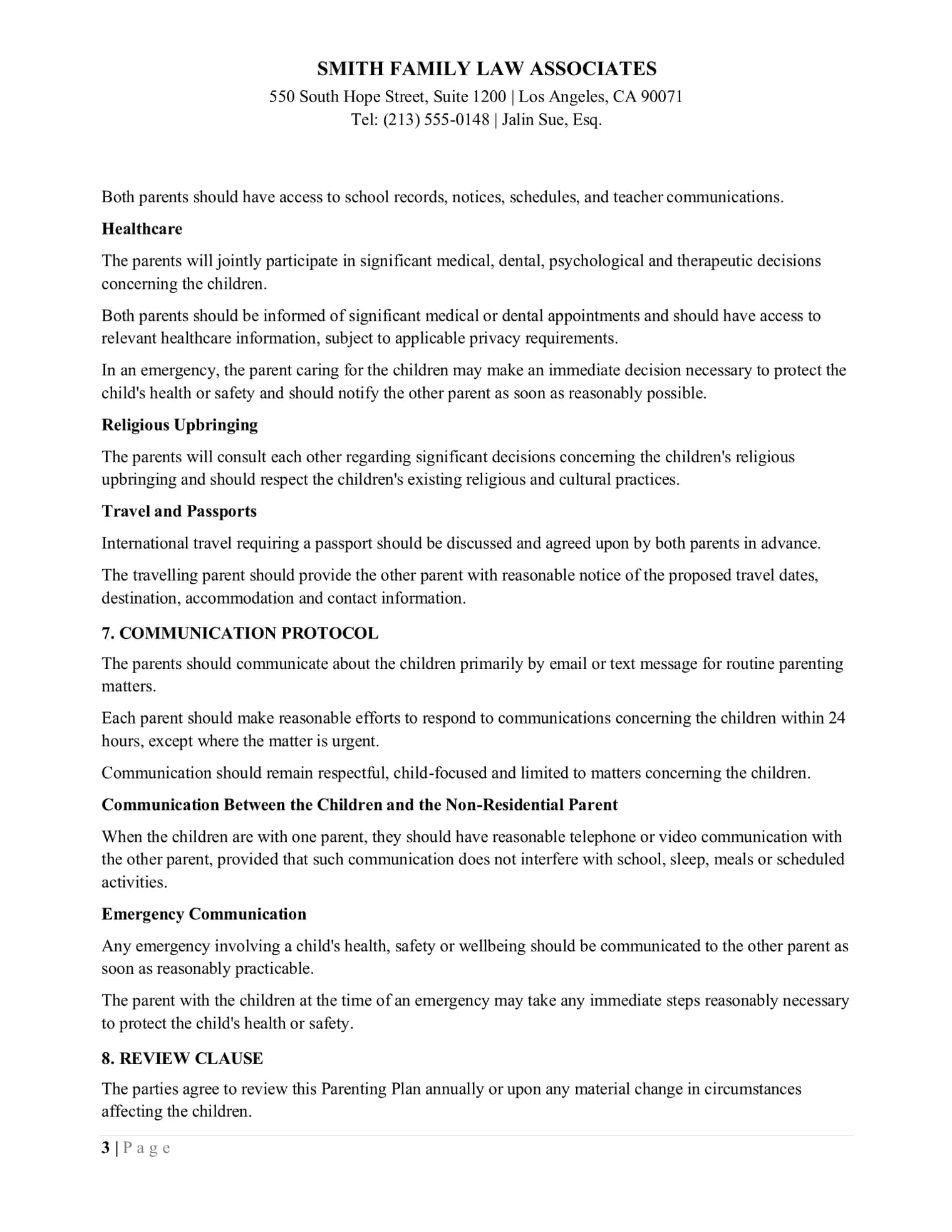 Parenting Plan Proposal, page 3 of 4