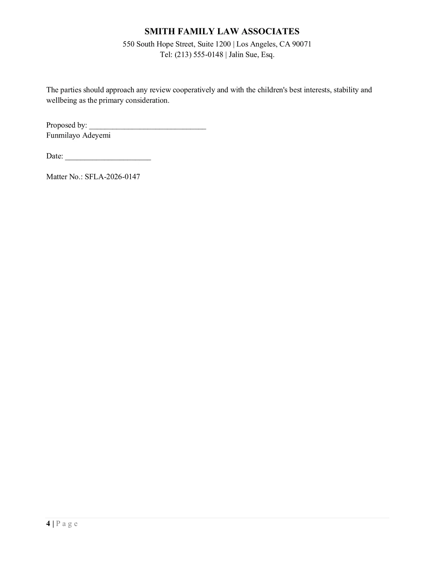 Parenting Plan Proposal, page 4 of 4