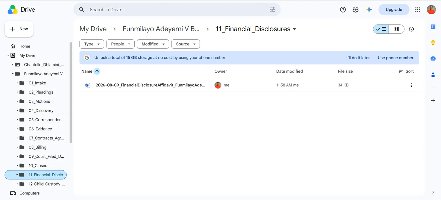 Legal File Structure — 11_Financial_Disclosures, holding the affidavit under the date-first naming rule: 2026-08-09_FinancialDisclosureAffidavit_FunmilayoAdeyemi.